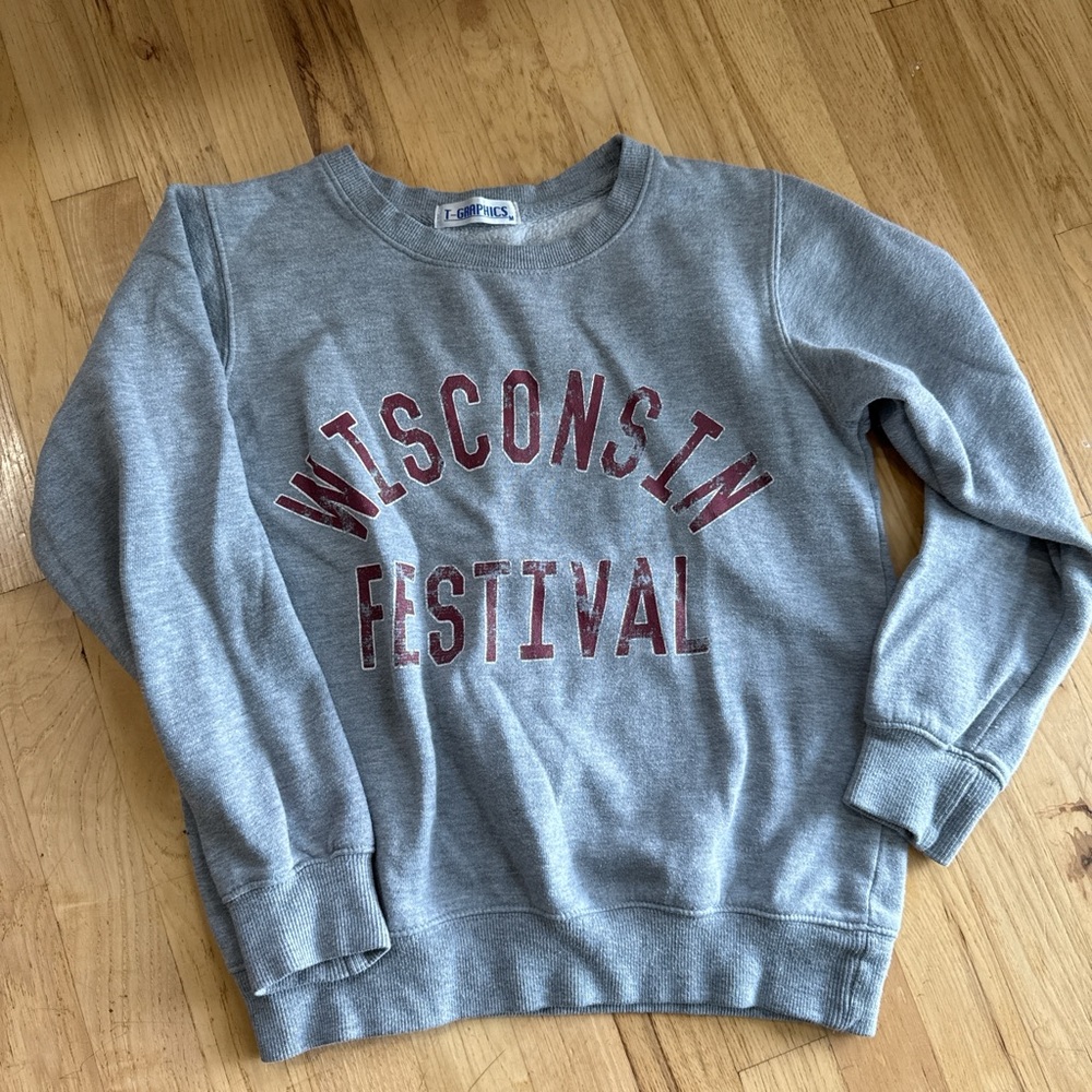 Divided Gray Sweatshirt with Red Wisconsin Festival Print